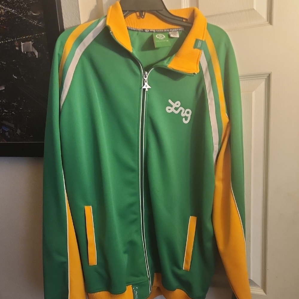 Green and Yellow Track Jacket with Zip-Up